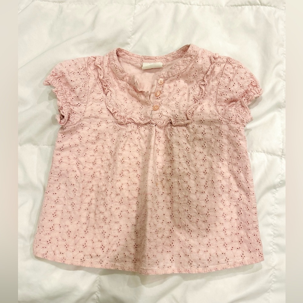 Mini Boden Pink Eyelet 100% Cotton Girl’s Short Sleeve Top